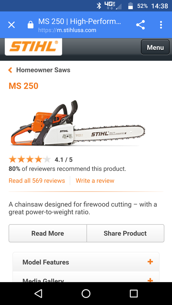 A screenshot showing what the stolen chainsaw looks like.